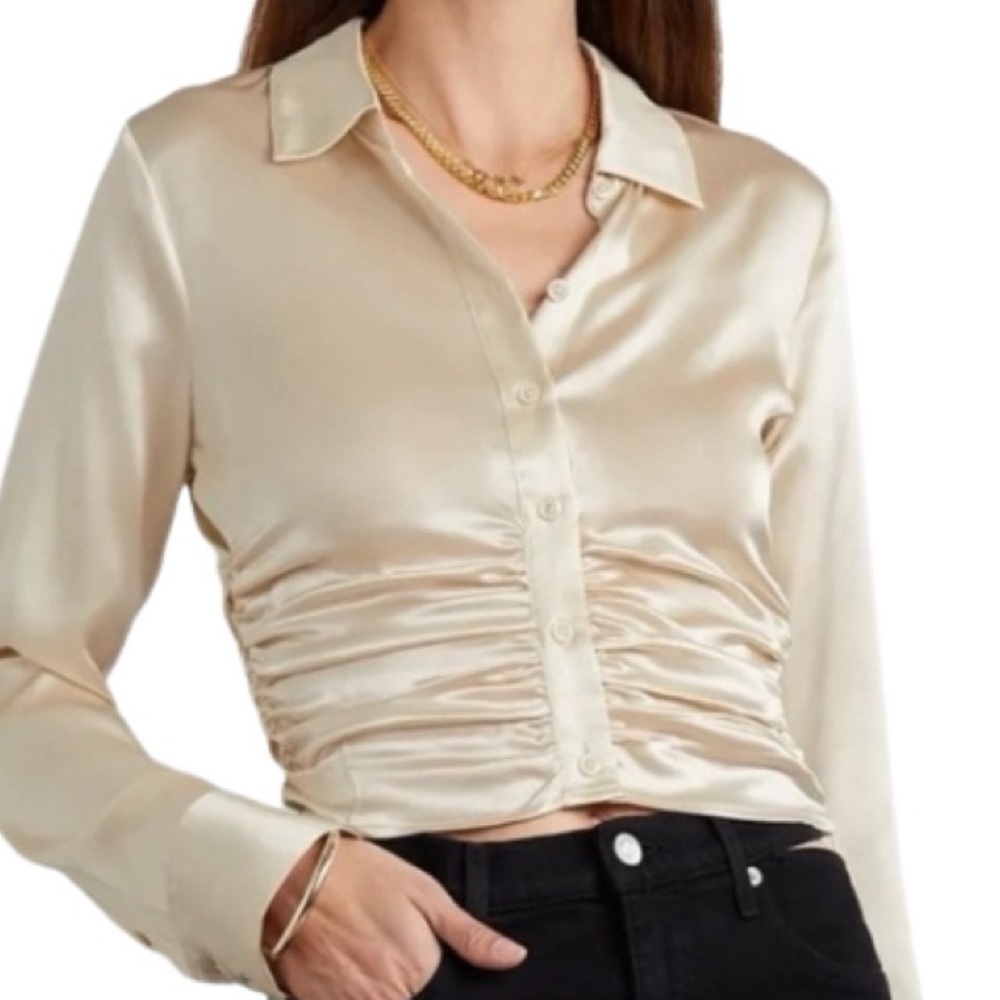 NWT Reformation Cream Kendall Silk Ruched Top - Sz 6